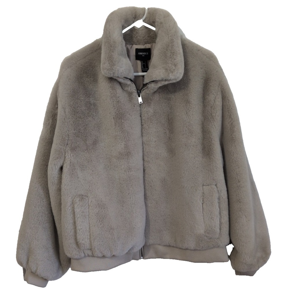 Forever 21 Men's Faux Fur Bomber Jacket Size L New w/ Tags Plush Glam Y2K Retro